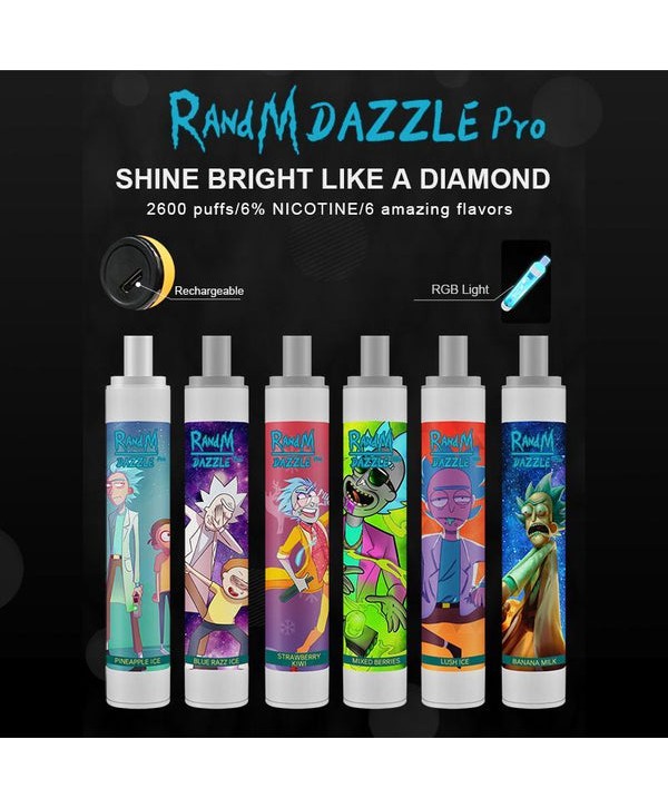 RandM Dazzle Pro Led Light Glowing 2600puffs Disposable Vape Pod