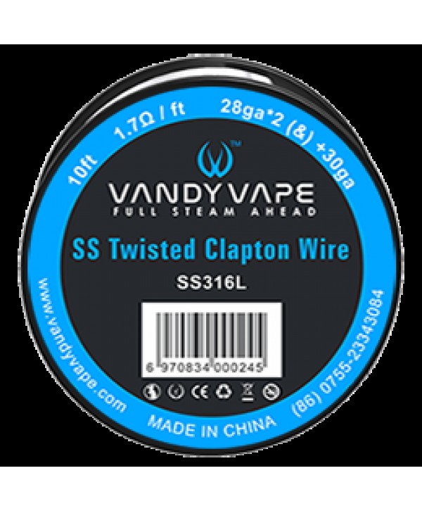 Vandy Vape SS Twisted Clapton Wire SS316L (28GA*2+30GA 10FT 1.70Ω-FT)