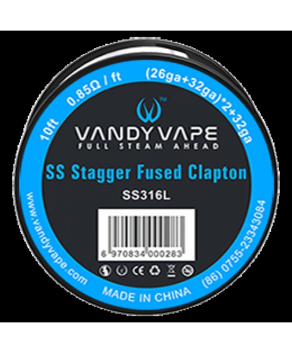 Vandy Vape SS Stagger Fused Clapton SS316L Wire ((26GA+32GA)*2+32GA 10FT 0.85Ω-FT)