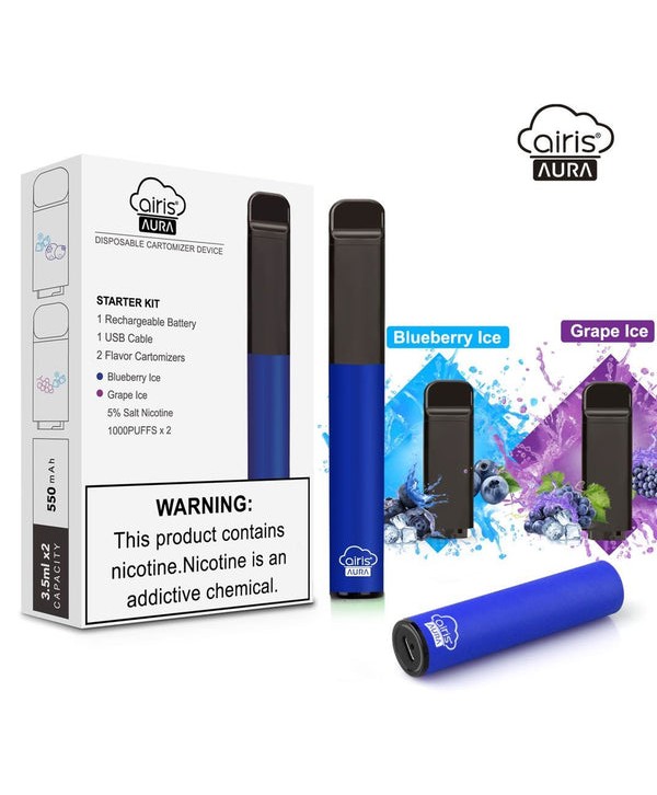 Airis Aura Kit with Chargeable Battery & Replacement Disposable Pod 2*1000puffs