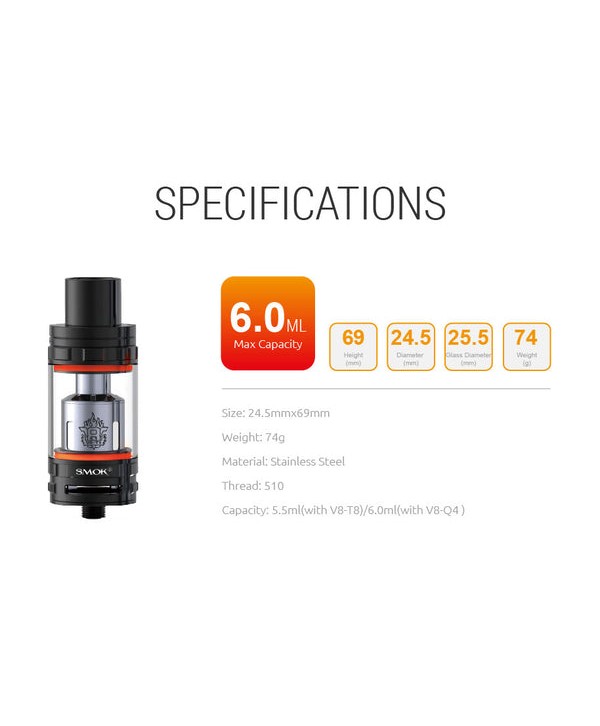 SMOK TFV8 SUB Ohm 6.0ML Tank Atomizer