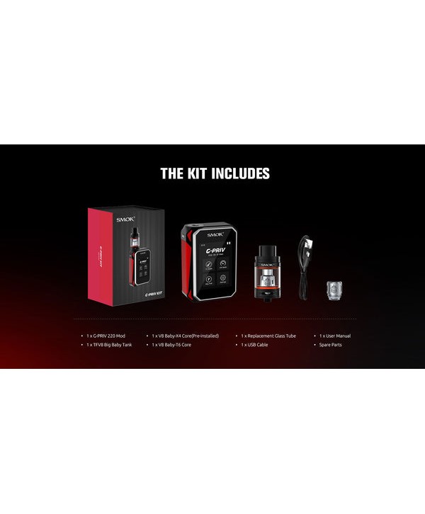 SMOK G-PRIV 220w Touch Screen 5.0ML Starter Kit With TFV8 Big Baby